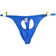 Men's thong underwear, men's front hollow sexy non-removal ice silk high elastic low-waist sewn bag T-pants blue L