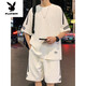Playboy (PLAYBOY) casual sports suit men's 2025 summer short-sleeved T-shirt half-sleeved T-shirt teenager a set of clothes handsome match FKS653 black M [90-110Jin [Jin equals 0.5 kg]]