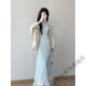 Chaxiao'a temperament cheongsam 2025 new blue slim-fitting national style dress women's new Chinese style improved daily dress Yuebai Fengqing cheongsam S recommended 85-95Jin Jin equals 0.5 kg
