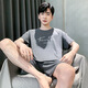 Zhishan Herren-Pyjamas für Männer im Sommer kurzärmeligte Baumwollbaum-Sommer-Dünnstil für Männer, kann große Heimkleidung für Männer außerhalb von HD9928 L tragen
