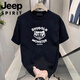 吉普（JEEP）夏季短袖t恤男士夏季新款休闲运动时尚半袖圆领宽松体恤上衣 绅士黑848 4XL 170-190斤