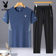 Playboy (Playboy) kurzärmeliger Anzug Herren Sommer Dünner Ice Seidenanzug Herren-Kurzärmel-Hosen Zweiteiler zweiköpfiger Set Casual Atemable Toting-Übung 9901 Black M Empfohlen 80-100jin [Jin entspricht 0,5 kg]