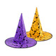 Halloween Hat Witch Party Decoration Corner Mesh Pumpkin Print Magician Witch Hat Black Pointed Wizard Hat Pleated Witch Hat-Black One Size