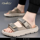 rowilcs brand light luxury sandals men's 2025 summer new light and fashionable slippers men's non-slip versatile casual beach shoes lightweight breathable soft sole BG201B khaki 38 standard leather shoe size