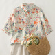 TUM! Hong Kong style retro printed cotton and linen short-sleeved shirt for women's summer large size loose and slim and breathable linen temperament elegant top yellow 1278 M recommended 115 Jin [Jin equals 0.5 kg] or less