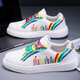 Zapatos para hombres 2025 Nuevo cuero para mujeres Top de moda liviana zapatos casuales zapatos pareja zapatos deportivos gran tamaño jj826 blanco y verde 37