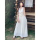 French style white sleeveless halterneck v-neck dress in shimmer for women 2025 new summer style, beautiful waist slimming long skirt, halterneck waist dress, off-white S