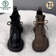 Woodpecker leather Martin boots for women 2024 new autumn and winter British style plus velvet thick sole short boots versatile single boots black (single) 38