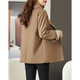 Lost Time Casual Small Blazer Women's 2024 Autumn New Style Small Contrast Color Turn-Sleeve Top Coffee XL