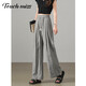 Tachimis TOUCH MISS light luxury lazy wide-leg pants for women 2025 summer loose and thin casual pants gray hemp tie-dye pants for women gray brown S