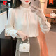 Pierre Cardin temperament stand collar beading spring and autumn 2025 new French long-sleeved chiffon shirt women's shirt age-reducing chic and beautiful shirt apricot L Recommendation 100Jin Jin is equal to 0.5kg -115Jin Jin is equal to 0.5kg