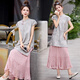
YINGDI new Chinese style light Chinese style outfit 2025 super hot design Chinese style short-sleeved top skirt two-piece set 9905 gray top [single piece] 2XL