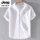 JEEP SPIRIT men's cotton linen lapel short-sleeved T-shirt loose shirt collar tops with neckline T-shirt linen summer clothes yunyi-9711 blue dark color. M