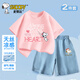 Snoopy (Snoopy) Kinder Sommerkleidung Kinder kurzärmelig für Jungen und Mädchen T-Shirts Denim Shorts Pink Letters + hellblaue Bells 110