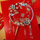 Chinesisches rotes Gold doppelseitig Doppelkreis Runde Lüfter DIY Materialbeutel fertig Produkt Braut Hochzeit Drache Phoenix XiUhe Kleidung Handheld Bouquet Red Make-up/weiße Materialtasche