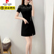 Pierre Cardin plus size summer dress for women slimming belly-covering little black dress for fat mm cheongsam style improved version Chinese style retro slit dress black M recommended 92-103 Jin Jin is equal to 0.5 kg