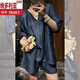 维多利亚的格调法式小众独特超好看v领上衣2025夏季新款宽松蓝色阔腿短裤套装女 蓝色套装 S 【建议95斤内 高品质】