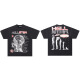 
WALKING BEAUTY Cross-border Wholesale Beauty Trend Hell Hell Star T-Shirt Print Pure Cotton Men and Women Summer Loose Short Sleeve T-Shirt 3895 Washing Black S