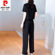 皮尔卡丹（pierre cardin）时尚套装女夏季2025新款洋气显瘦御姐圆领短袖衬衫直筒裤两件套女 12608-绿色套装 2XL 【建议125-140斤】