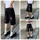 American haut de gamme en cuir haut de gamme Denim shorts de créneau d'été masculin Design Sense High Street Handsome Straight Six-Point Mid-Pants Black-Black 1392-1 S