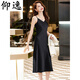 
Yangyi black acetic acid suspender dress in summer high-end small satin mid-length temperament slimming inner skirt 9711 black suit + green dress S