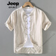 
JEEP SPIRIT retro Chinese style summer linen top Tang suit men stand collar thin short-sleeved cotton linen shirt Chinese button-up shirt 1047 white M