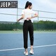 JEEP SPIRIT running yoga suit summer thin fast-drying cropped pants morning jogging slimming sports fitness clothing women's suit 1371 purple clothes purple pants M Recommended weight 90-100 Jin [Jin equals 0.5 kg]