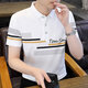 
Jiumuwang Men's Lapel Short Sleeve T-shirt Pure Cotton 2025 Summer New Style Dad Middle-aged and Young Slim Polo Shirt Striped Clothes K12129 Khaki + K12129 Black M