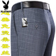 Playboy high-end mulberry silk drooping anti-wrinkle men's trousers in summer thin middle-aged high-waist loose straight-leg professional pants T9906 blue-gray fine thin 38 waist 2 feet 9