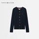 Tommy Hilfiger [Kabeltextur] 25 neue Herbst- und Winter -Streifenpullover für Frauen mit fester Farbe Runde Hals Strickjacke [Kabel -Strickjacke] Marine Blue DW5 XS (Empfohlen: 100 Jin [Jin entspricht 0,5 kg] oder weniger)