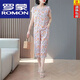 ROMON Cotton silk short-sleeved suit for women's summer new large size fashion casual loose slimming outside wearing seven-point wide-leg pants two-piece set white M