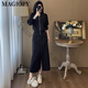 Magiopy International Luxury High-End-Marke Europäisches Temperament Casual Mode-Modeanzug für Frauen im Herbst Minimalistischen Stil Black Jacket Top Rose Red Zwei-teiliger XL (121-130jin [Jin ist gleich 0,5 kg]))