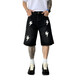 American haut de gamme en cuir haut de gamme Denim shorts de créneau d'été masculin Design Sense High Street Handsome Straight Six-Point Mid-Pants Black-Black 1392-1 S