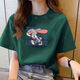 220g T-shirt à manches courtes en coton pur pour les femmes 2025 Été lâche et polyvalent rond à épaule droite T-shirt imprimé B701yl 496 Bourgogne L