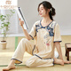 Madallo women's short-sleeved pajamas set for summer thin trousers in summer new Chinese style cotton home clothes can be worn outside LZY9905 M (recommended 75-95Jin [Jin equals 0.5 kg])