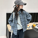 THINKPIRE Girls' Shirt Long Sleeve Children's Plaid Shirt Jacket 2026 New Girls Spring Clothes Fashionable Children's Clothes Thin Top Blue Size 150 Recommended Height 145CM