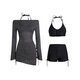 Bai Qixin Women's Swimsuit 2026 New Split Blouse Three-piece Set Covers Belly, Slimes Small Breasts, Gathers Sunscreen, High-Quality Beach Black and Gray Three-piece Set, One Size Recommended 80-110 Jin Jin is equal to 0.5 kg
