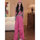 Tachimis Touch Miss Trendy Modeanzug für Frauen 2025 Frühlings- und Sommer-neuer Stil Slim Contrasting Color Casual Zweiköpfige zweiköpfige langärmlige Top + Pink Hosen S [Gewicht 80-100 Jin [Jin entspricht 0,5 kg]]