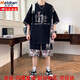 Melobans neuer chinesischer Stilanzug Herren Sommereis Seiden kurzärmeligter T-Shirt Herren-Shorts gepaart mit einem ungezwungenen Sportbekleid 6630 White-Anzug m etwa 95-115 Jin [Jin gleich 0,5 kg] kann getragen werden