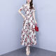 DRYWORLD2025 new summer chiffon floral dress with large size fat mm waist slimming and long skirt covering belly color [Apricot bottom red flower 9737 fashionable and versatile] 4XL