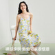 
Youkeshu silk nightgown for women in summer thin and breathable ladies pajamas home clothes adjustable suspender floral mid-length skirt outside