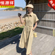 Hengyuanxiang Workwear Style Hemdkleid für Frauen, Sommer Amerikaner Retro Taille Leicht fett und schlank High-End-Design Sinn, süß und cooler Khaki L.