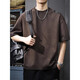 Catman (MiiOW) men's short-sleeved T-shirt in summer loose breathable versatile round neck top in summer trendy simple solid color casual clothes 9207 dark brown S