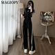 Magiopy International Luxury High-High-Brand Station European Station Set Women's 2025 Spring Slim Black manga larga Black XXL (131-150Jin [Jin equivale a 0.5 kg])