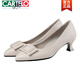 CARTELO stewardess long-term work shoes soft sole genuine leather comfortable 2025 spring and summer middle-aged women's leather shoes mother shoes single shoes L-9906 light gray single shoes (heel height 3.5cm) 38