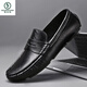 Specht echtes Leder -Herren -Slipper Sommer Mützenschuhe junge Leute lässige Lederschuhe mit einem Fuß und einen kleinen Lederschuhe trendy Schwarz - Hollow - 9901 38 Standard Lederschuhgröße