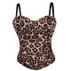 Shiyusen European and American golden brown leopard print suede short vest suspender can be worn outside and can be worn elastically gathered fishbone plastic brown 34B/75 one size fits all