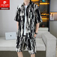 皮尔卡丹（pierre cardin）痞帅衬衣一套男夏季冰丝套装高级感花衬衫短袖短裤沙滩两件套搭配 679白色套装 L 110-125斤