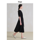 Original travel ltyp bamboo joint tinsel linen straight cut dress literary simple loose straight long skirt for women summer black plum black S