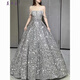 Mei Anjia starry sky sequined evening dress with light luxury temperament annual meeting host engagement wedding dress toasting dress bride silver sequin style XL